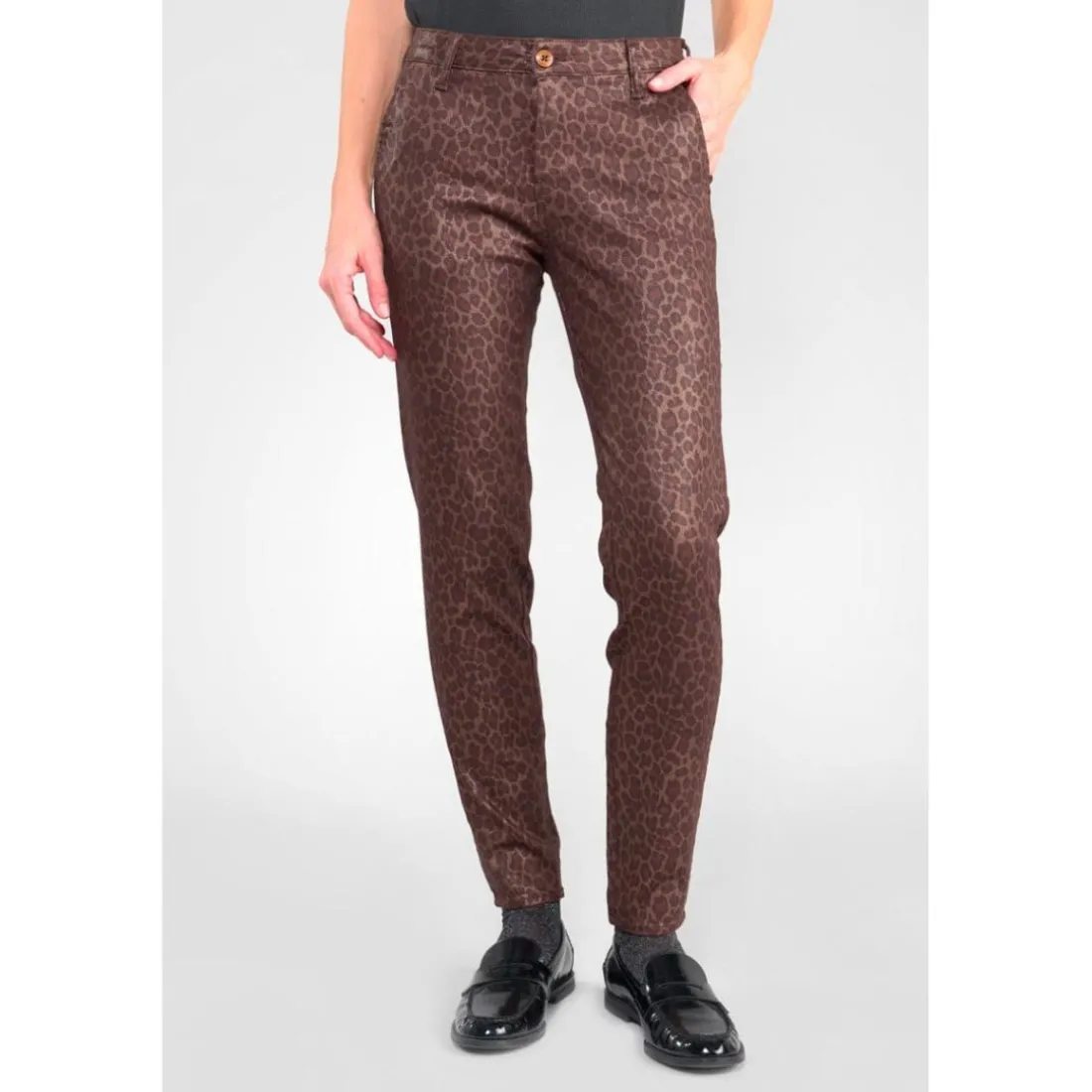 Pantalon slim FLEXO marron Gaia en coton