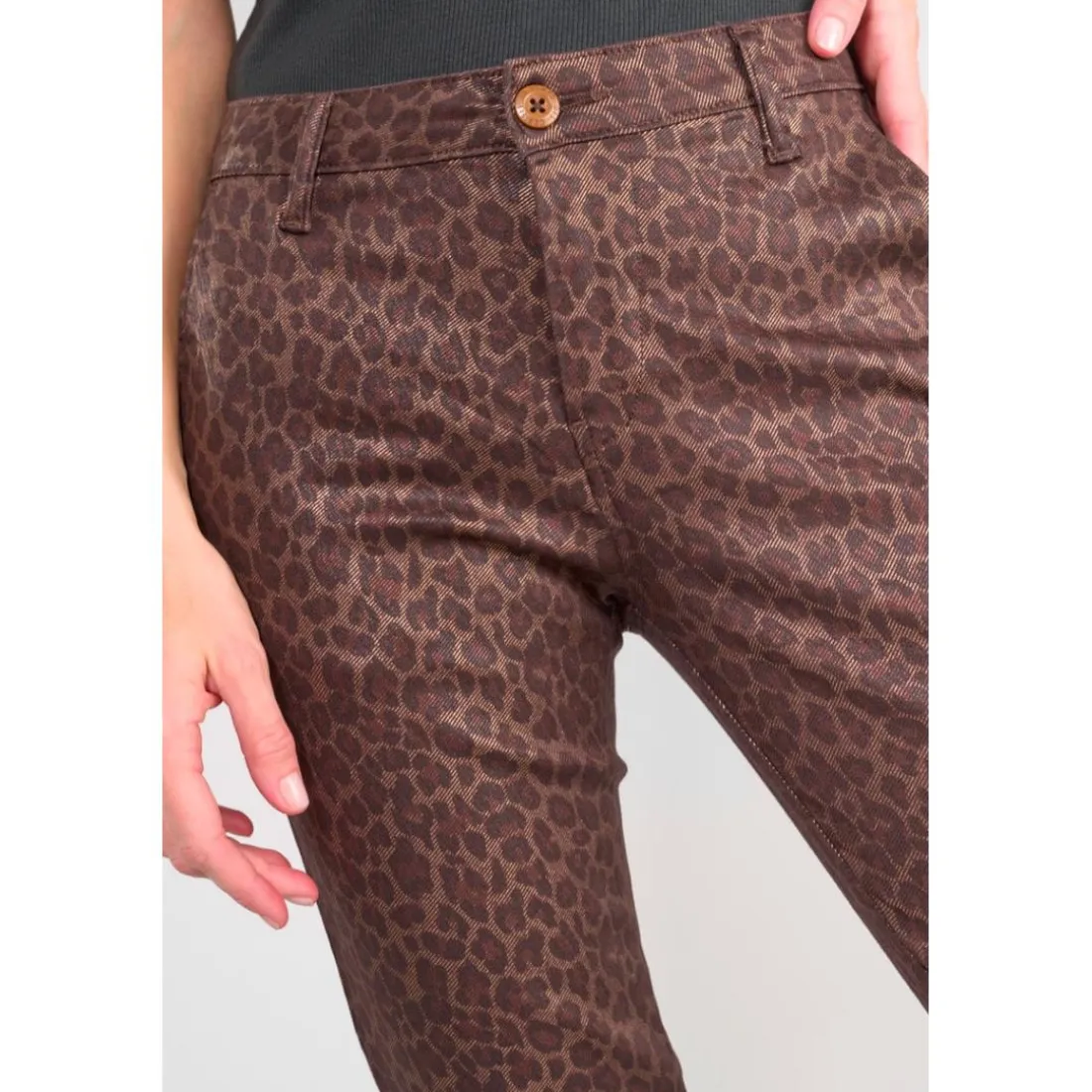 Pantalon slim FLEXO marron Gaia en coton