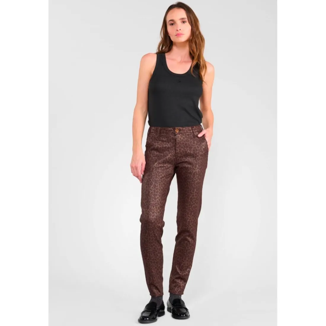 Pantalon slim FLEXO marron Gaia en coton