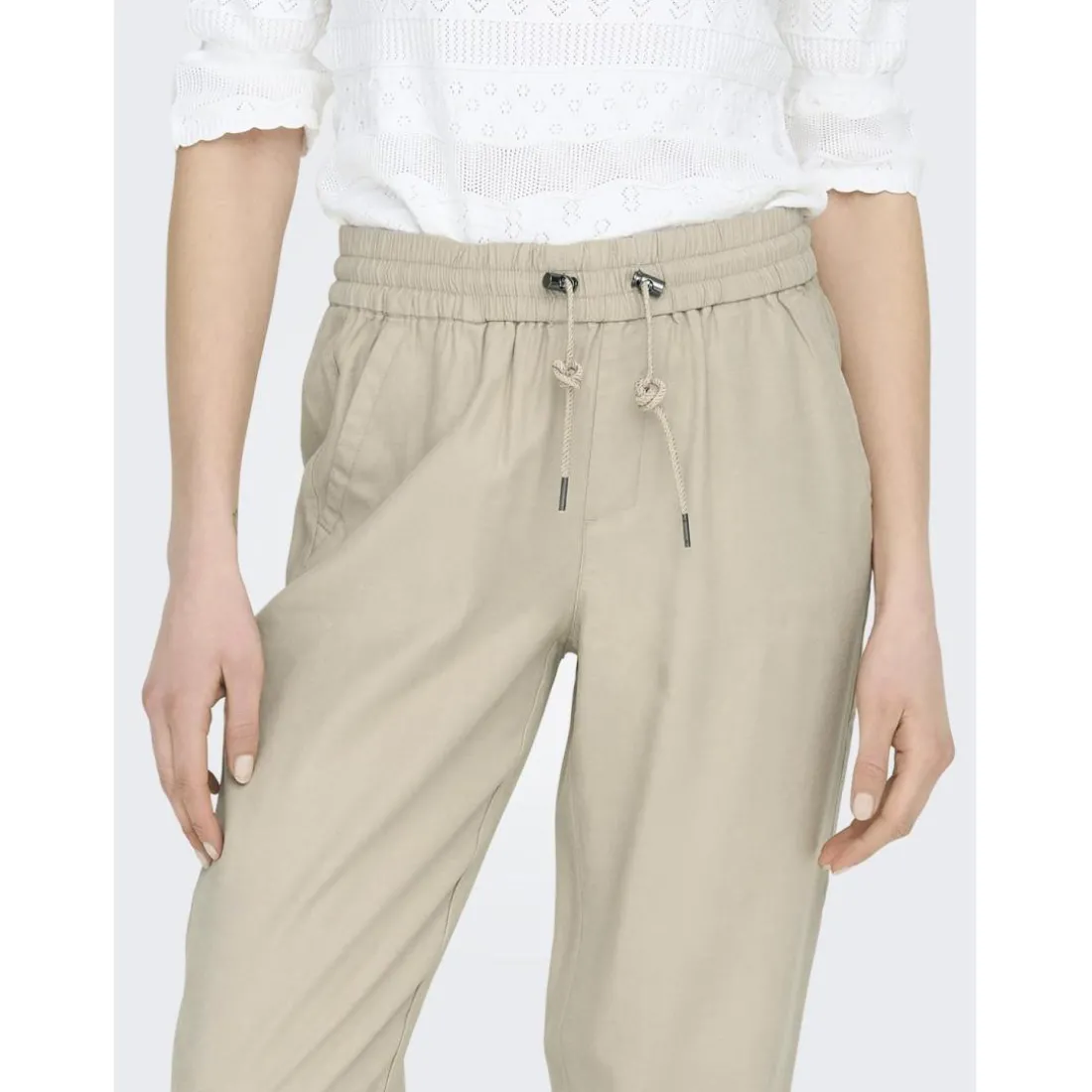 Pantalon taille moyenne beige en viscose Demi