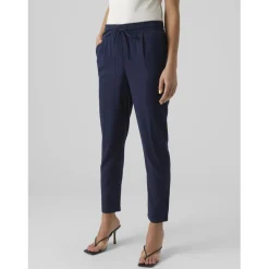 Pantalon taille moyenne bleu en viscose Ava