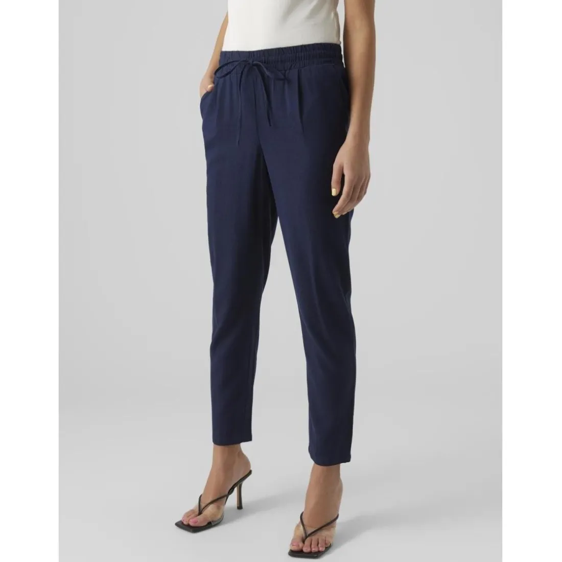 Pantalon taille moyenne bleu en viscose Ava