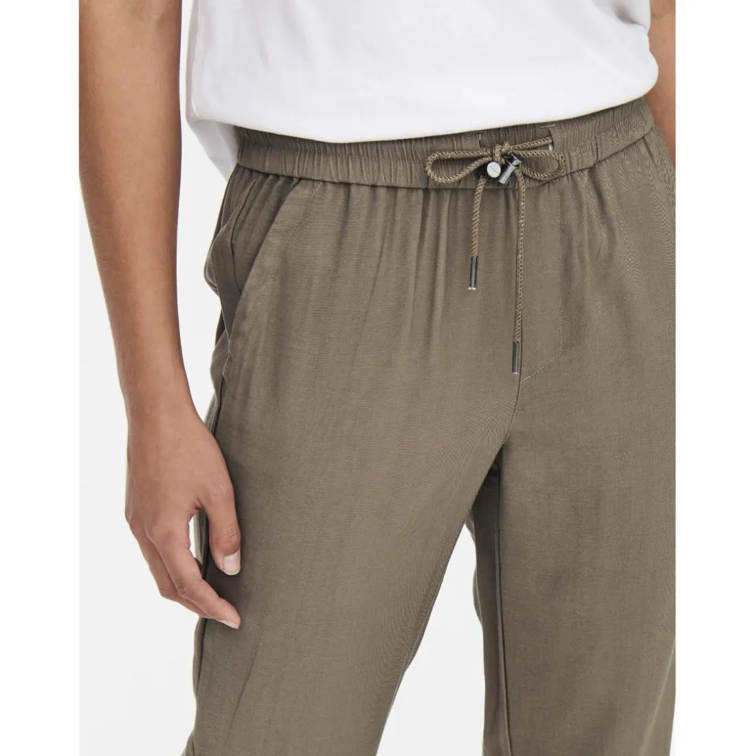 Pantalon taille moyenne kaki clair en viscose Kali