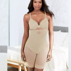 Panty gainant taille haute beige en nylon