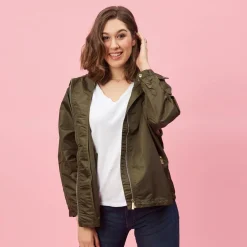 Parka à capuche intérieure manches 3/4 femme - Vert