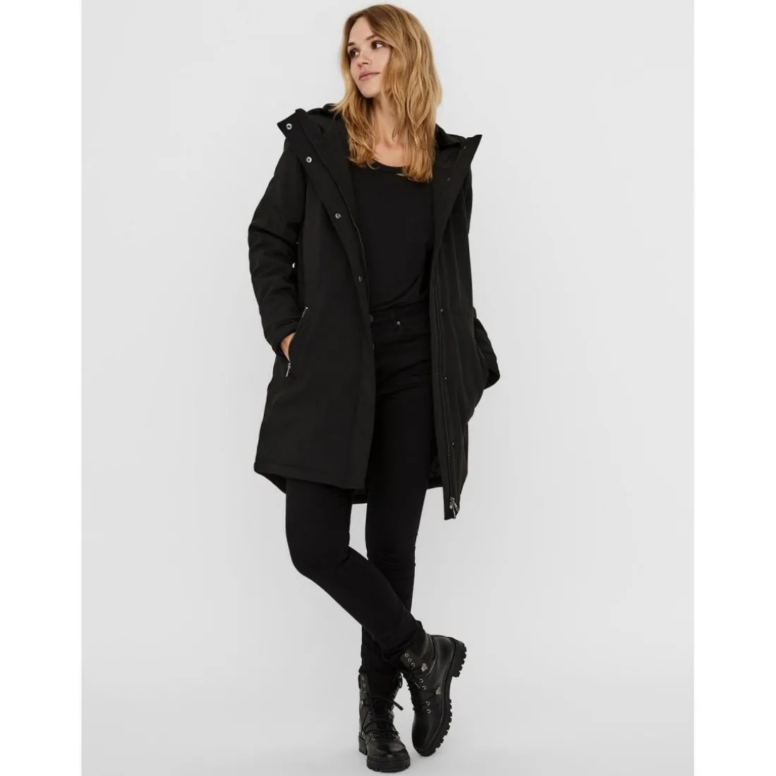Parka Capuche Au-dessus du genou noir