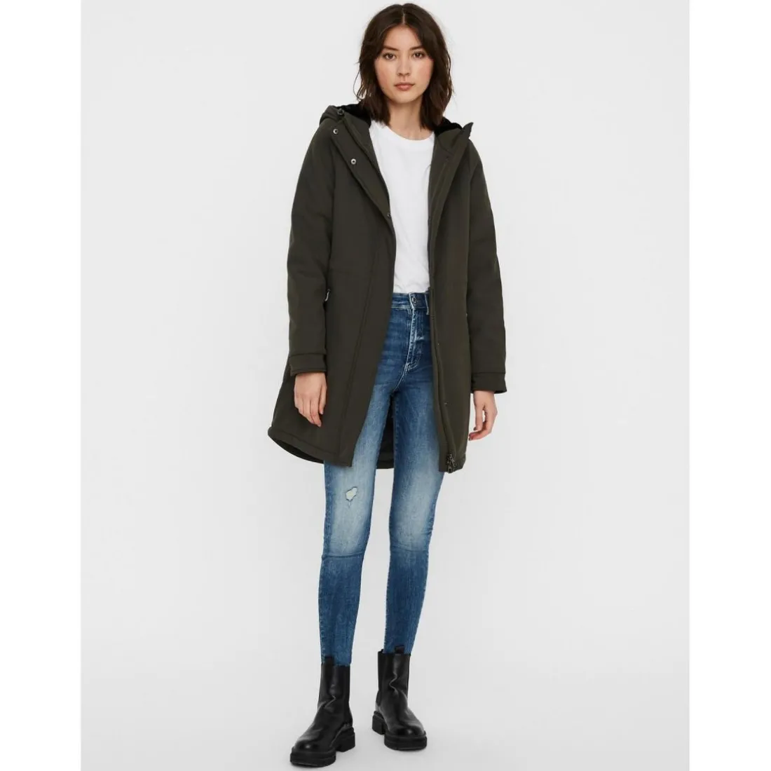 Parka Capuche Au-dessus du genou vert