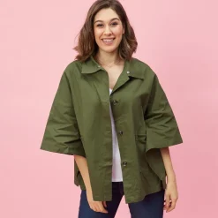 Parka poncho col chemise et boutons femme - Vert