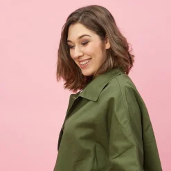 Parka poncho col chemise et boutons femme - Vert