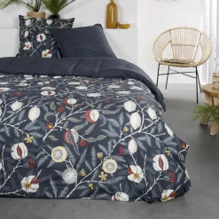 Parure de lit 2 personnes Coton 57 Fils Imprimé Blanche