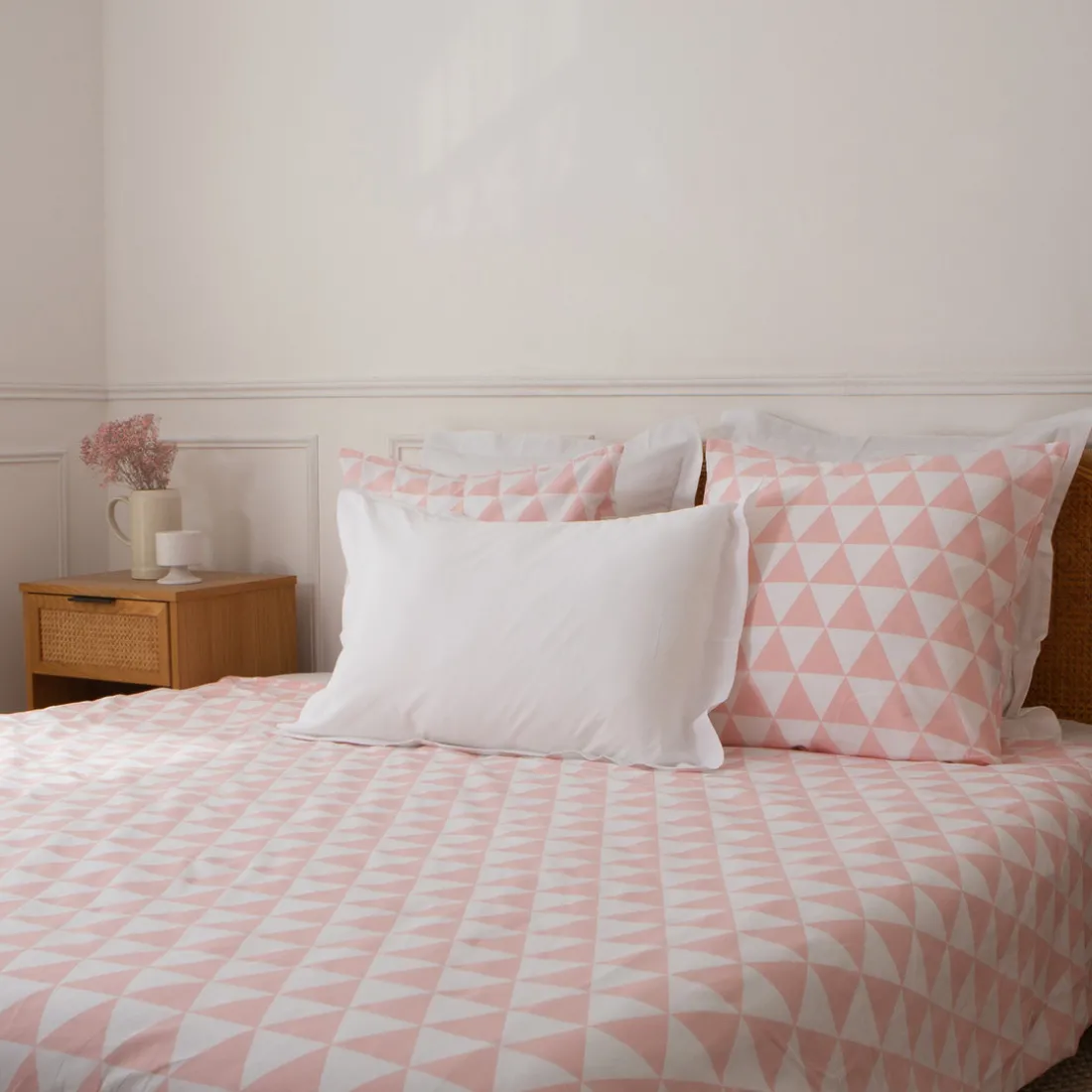 Parure de lit en Coton LORENZ- Rose/Blanc
