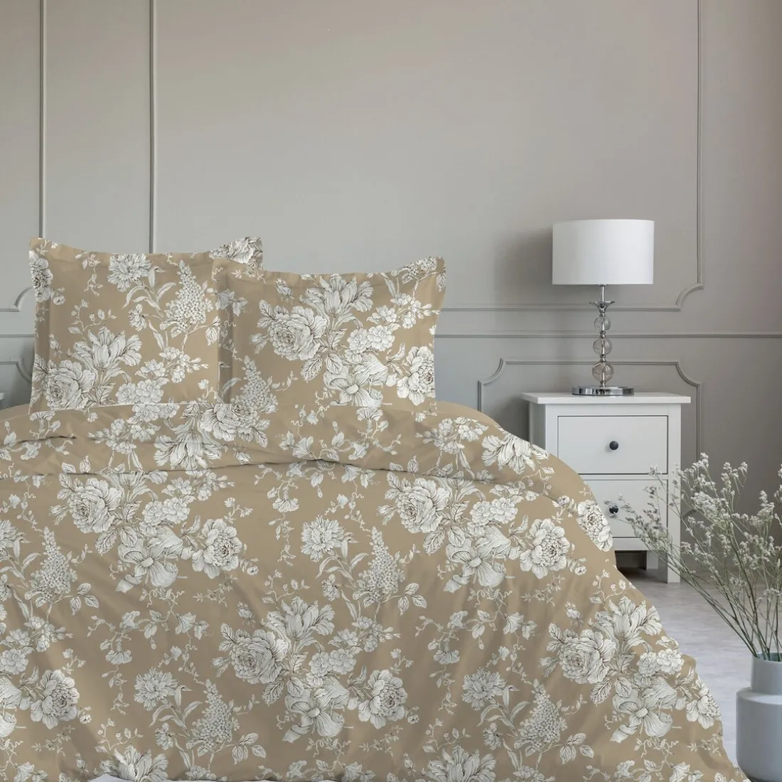 Parure de lit Housse de couette +2Taies 240X220 VERSAILLES beige