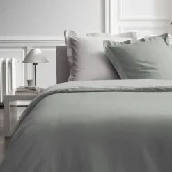 Parure de lit Housse de couette en Percale de coton BICOLORE Dune / Sauge