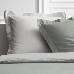 Parure de lit Housse de couette en Percale de coton BICOLORE Dune / Sauge