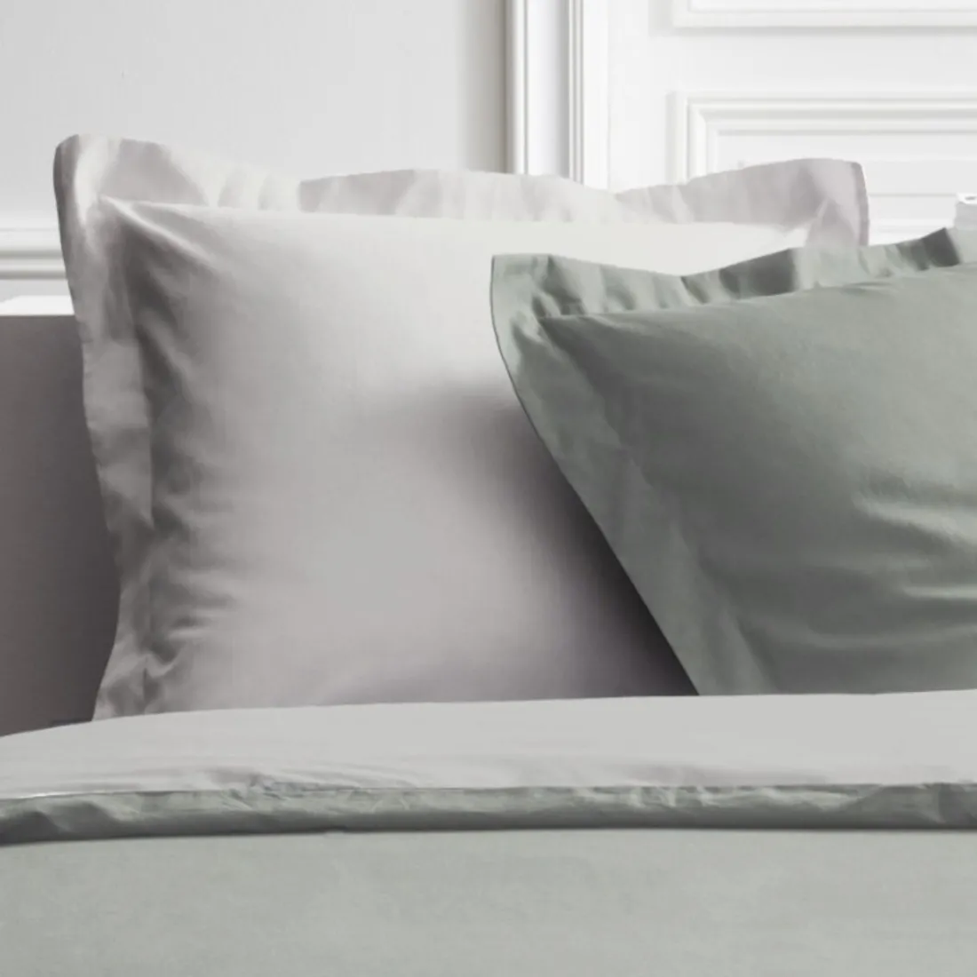 Parure de lit Housse de couette en Percale de coton BICOLORE Dune / Sauge