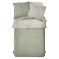 Parure de lit Housse de couette en Percale de coton BICOLORE Dune / Sauge