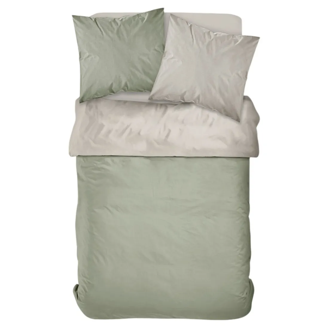 Parure de lit Housse de couette en Percale de coton BICOLORE Dune / Sauge