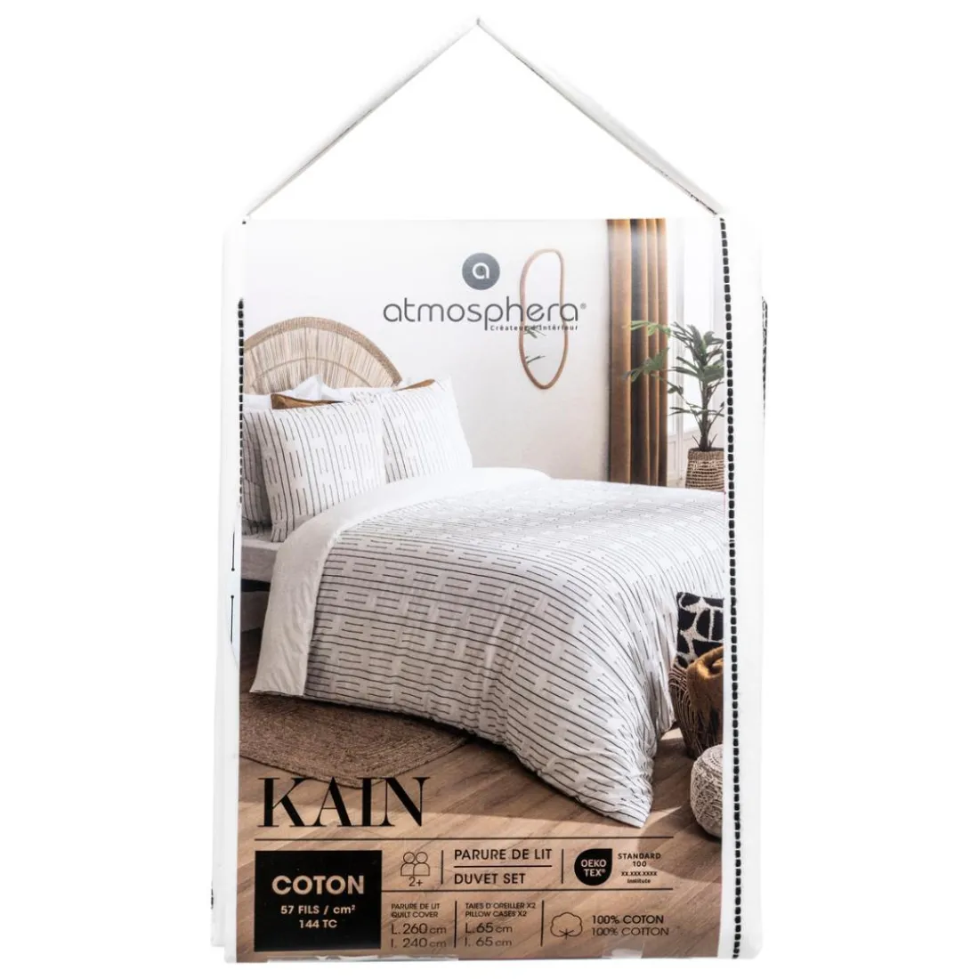 Parure de lit Kain coton blanc/noir 260x240cm