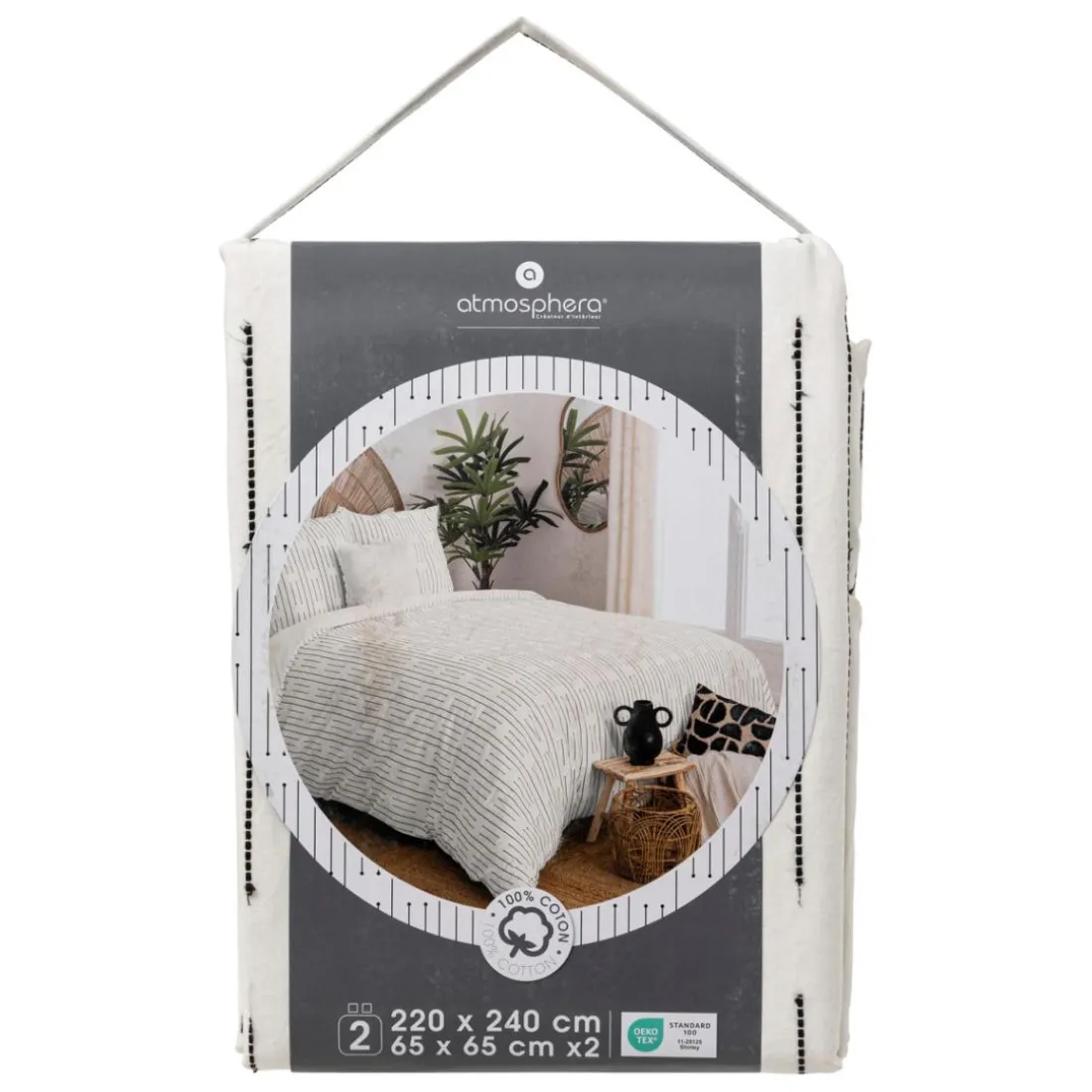 Parure de lit Kain coton blanc/noir 240x220cm