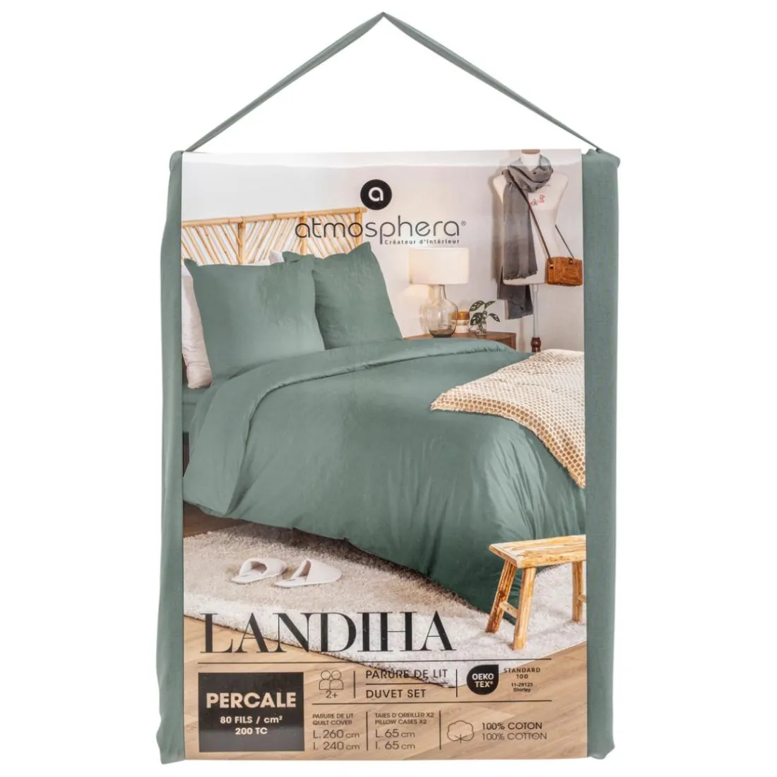 Parure de lit Landiha Percale vert jade 260x240cm