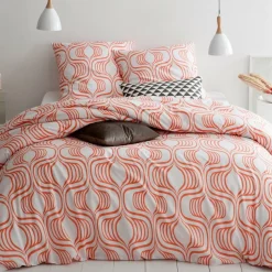 Parure de lit polycoton GRÉGOR - orange/blanc