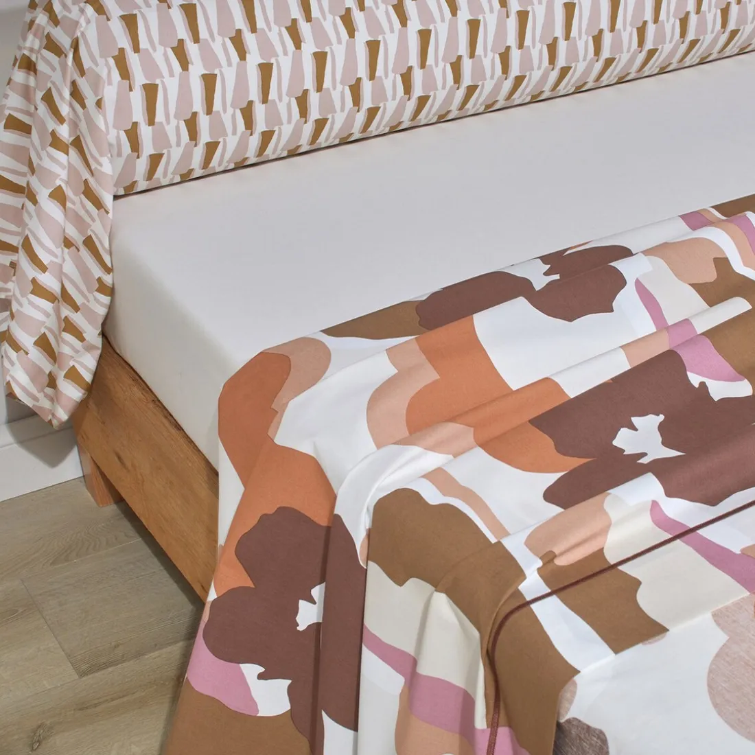 Parure drap plat 240 x 300 cm + 2 taies 65 x 65 percale POP TERRA COTA
