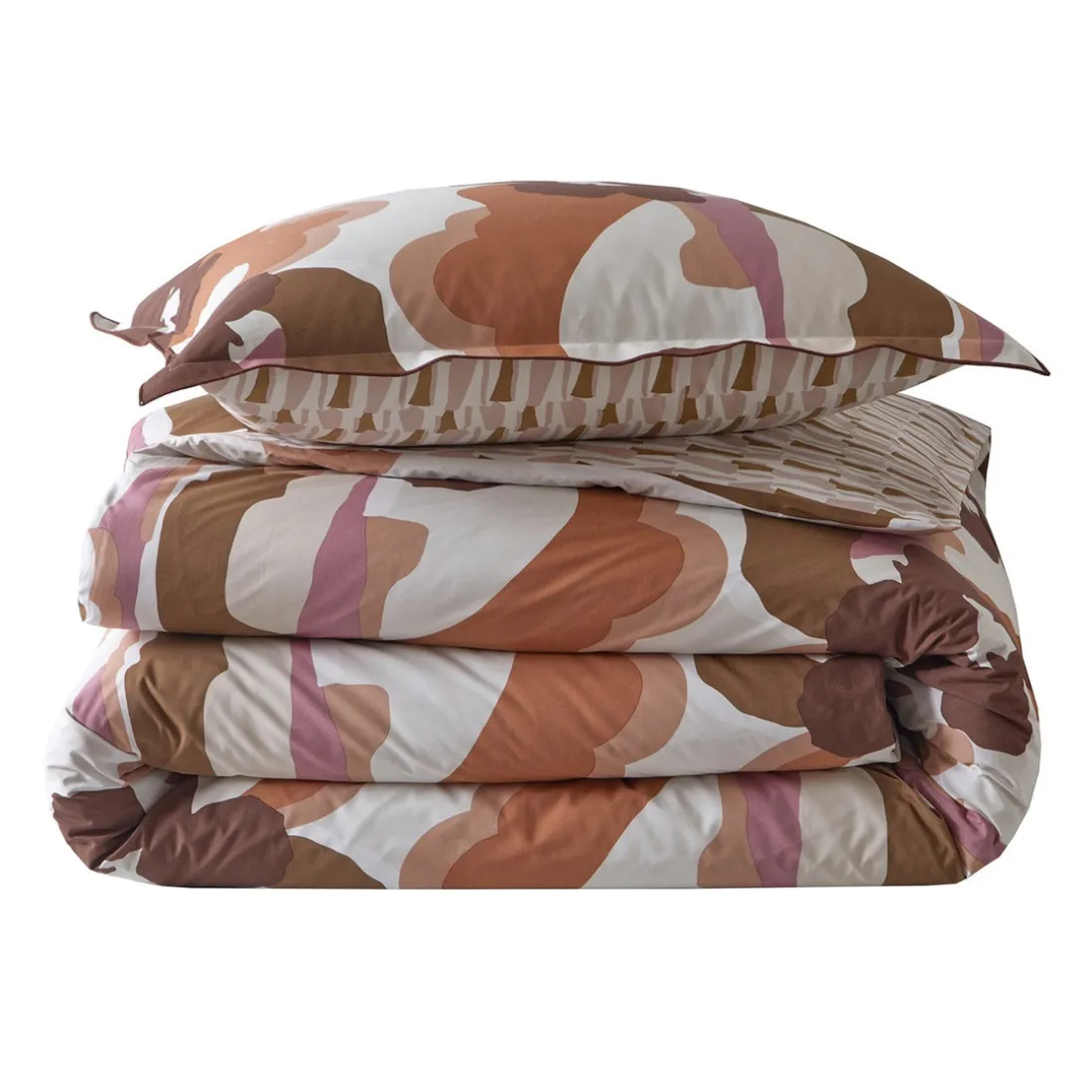 Parure drap plat 240 x 300 cm + 2 taies 65 x 65 percale POP TERRA COTA