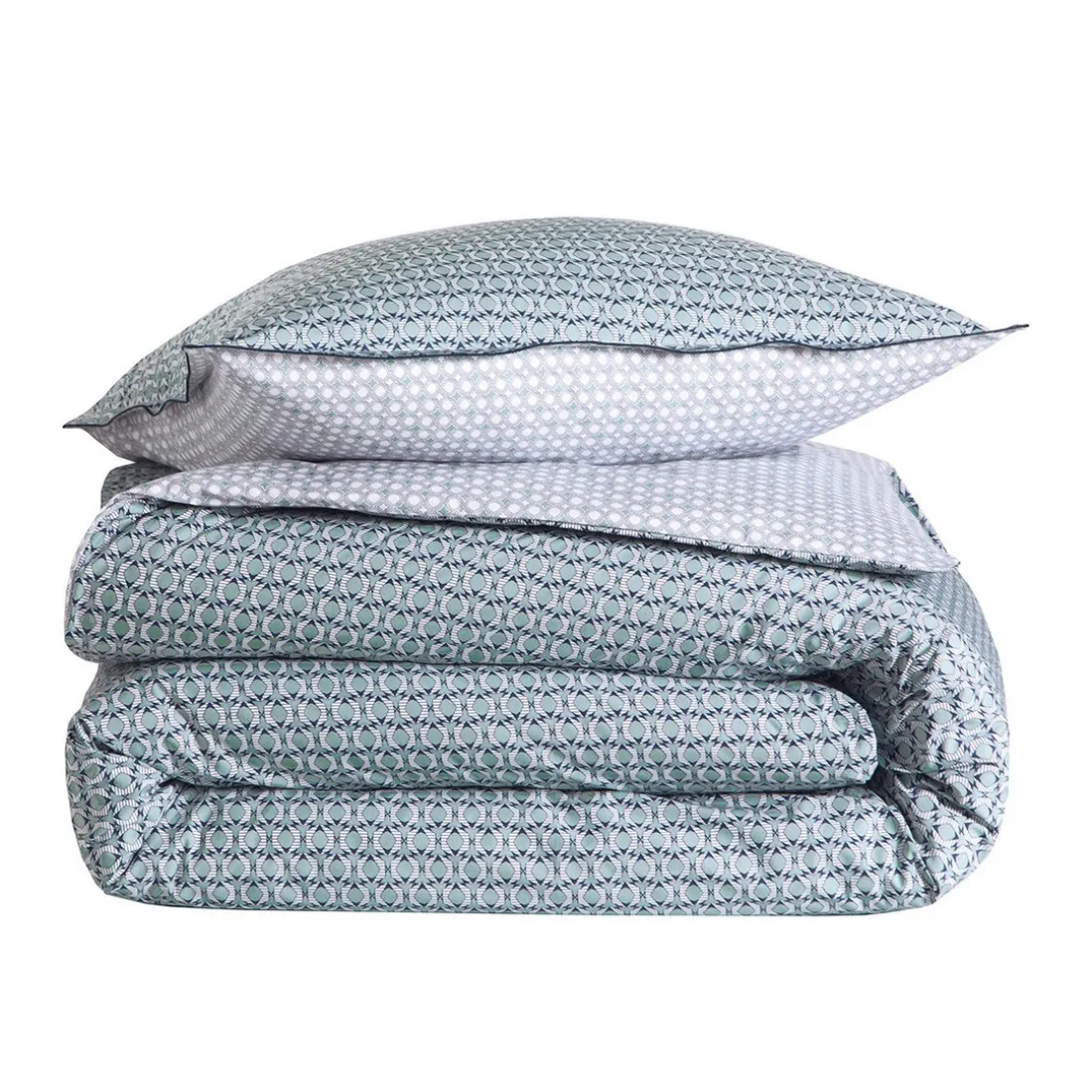 Parure drap plat 240 x 300 cm+ 2 taies 65 x 65 percale DANDY Sauge