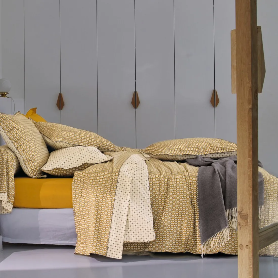 Parure drap plat 240 x 300 cm + 2 taies 65 x 65 percale DANDY Ocre