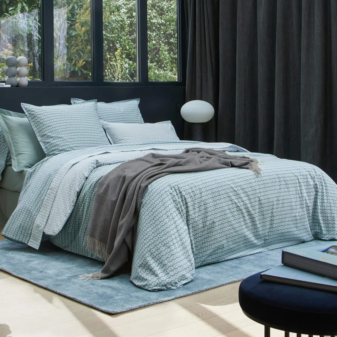 Parure Housse de couette + 2 taies 65 x 65 percale DANDY Sauge