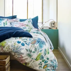Parure Housse de Couette et 2 Taies d'oreiller PALMERAIE Bleu paon