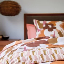 Parure Housse de couette + 2 taies 65 x 65 percale POP TERRA COTA