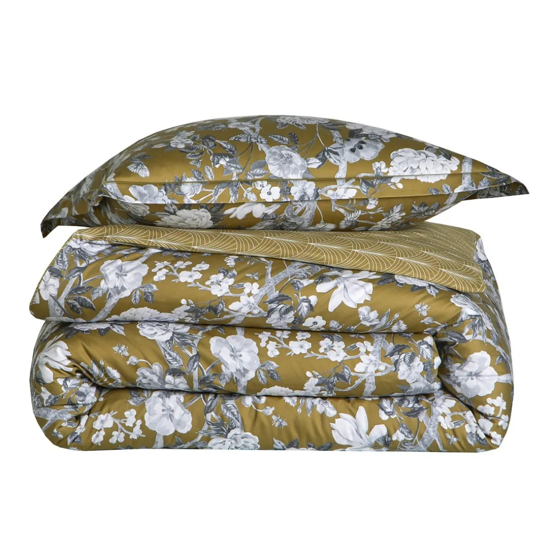 Parure Housse de couette + 2 taies 65 x 65 satin IMPERIAL Olive
