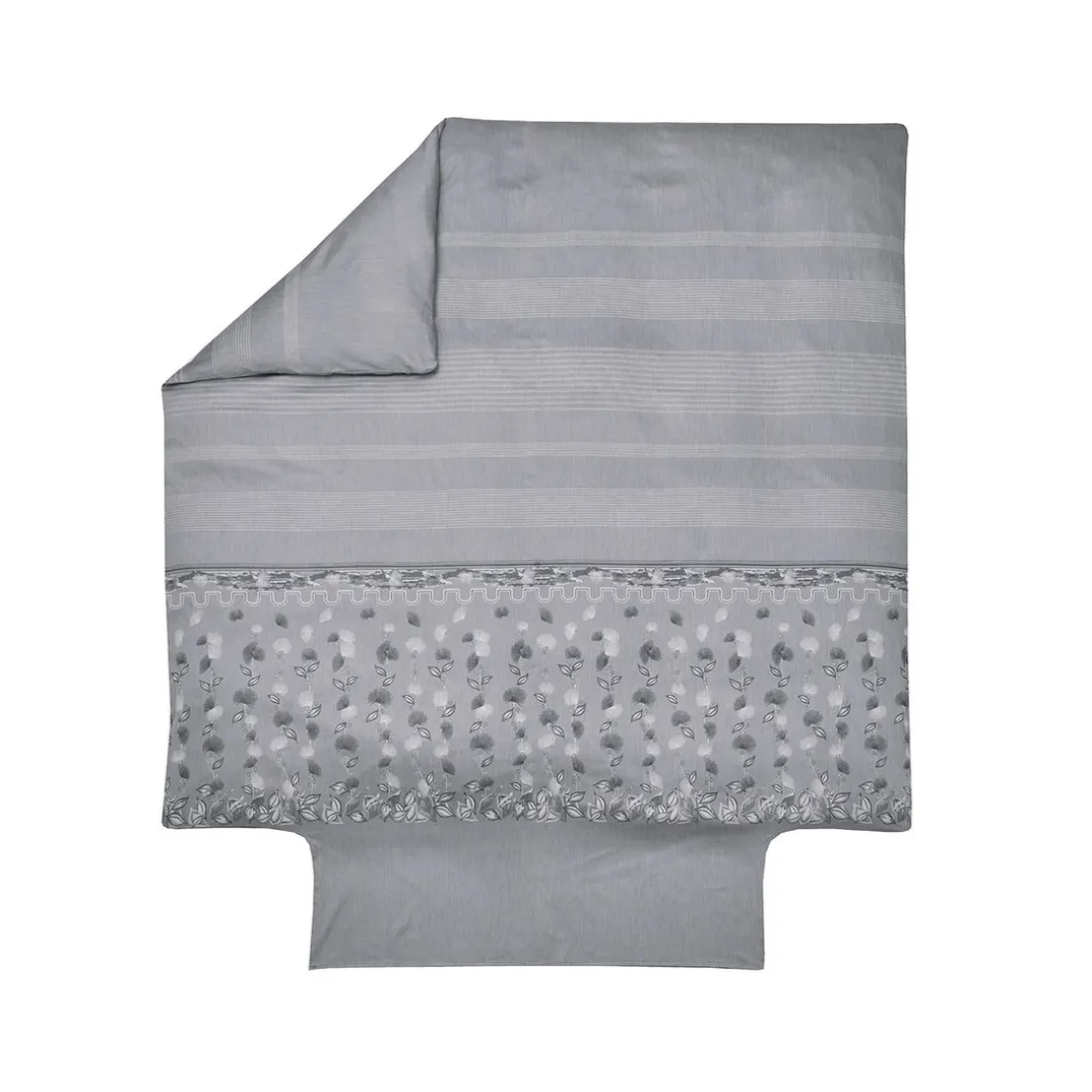 Parure Housse de couette + 2 taies 65 x 65 satin jacquard KYOTO Graphite