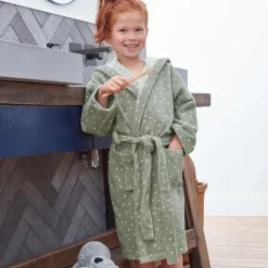 Peignoir à capuche enfant motif pois 4 ans - 380 g/m² vert
