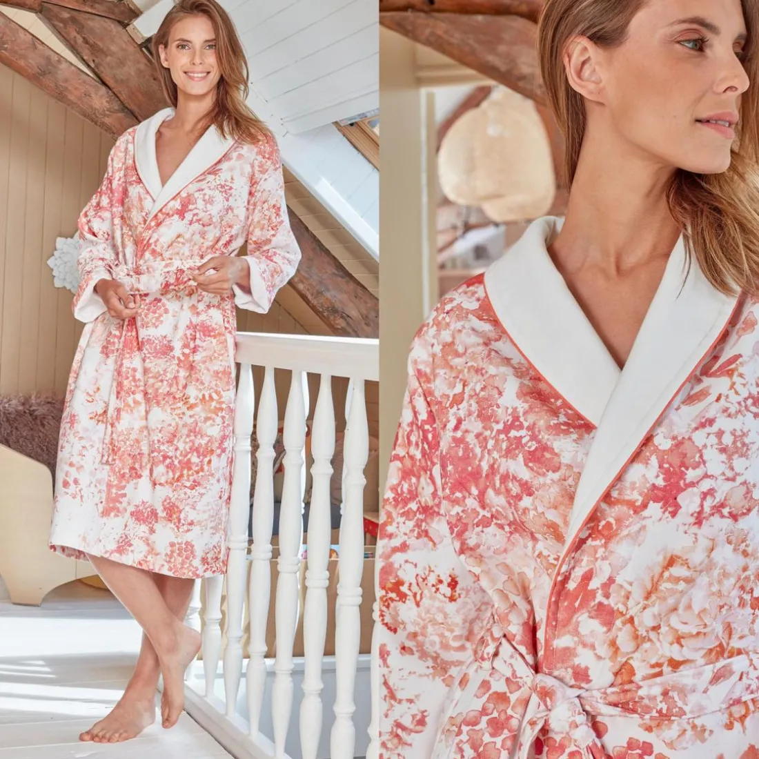 Peignoir CERIPEIGN corail en coton