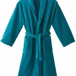 Peignoir bain col châle microfibre ATHENA bleu paon