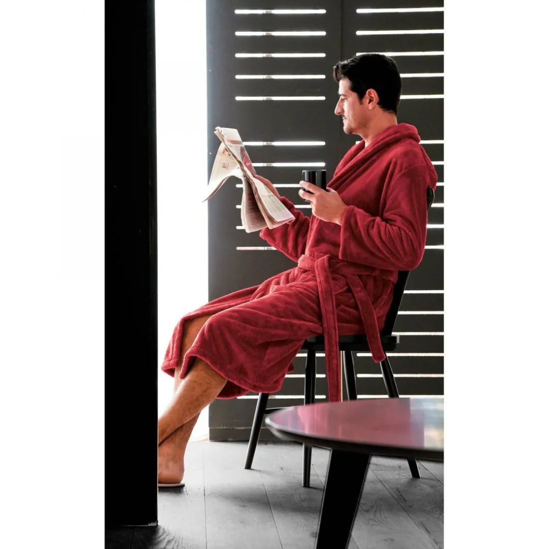Peignoir bain col châle microfibre ATHENA piment