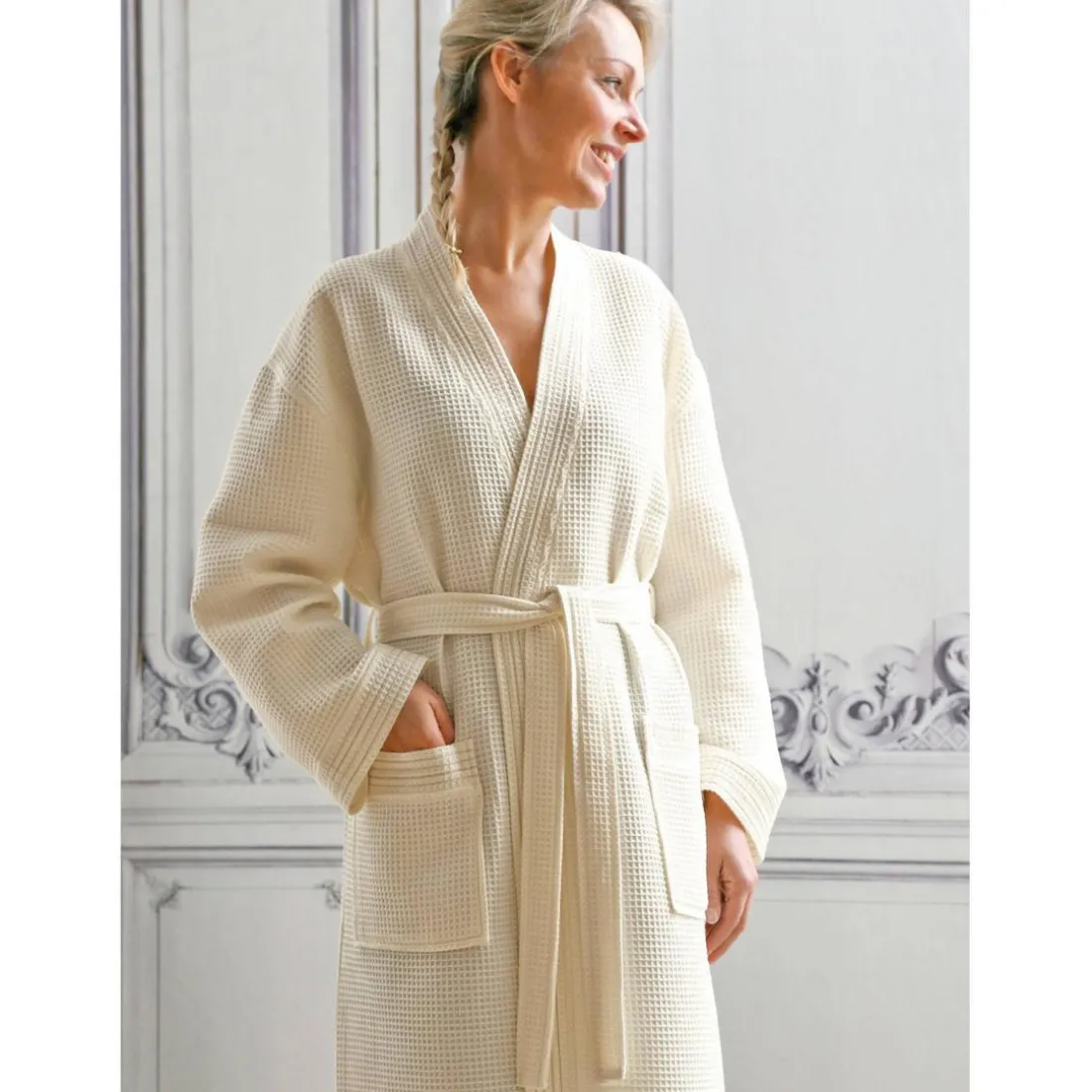 Peignoir bain nid d'abeille MANOIR Craie