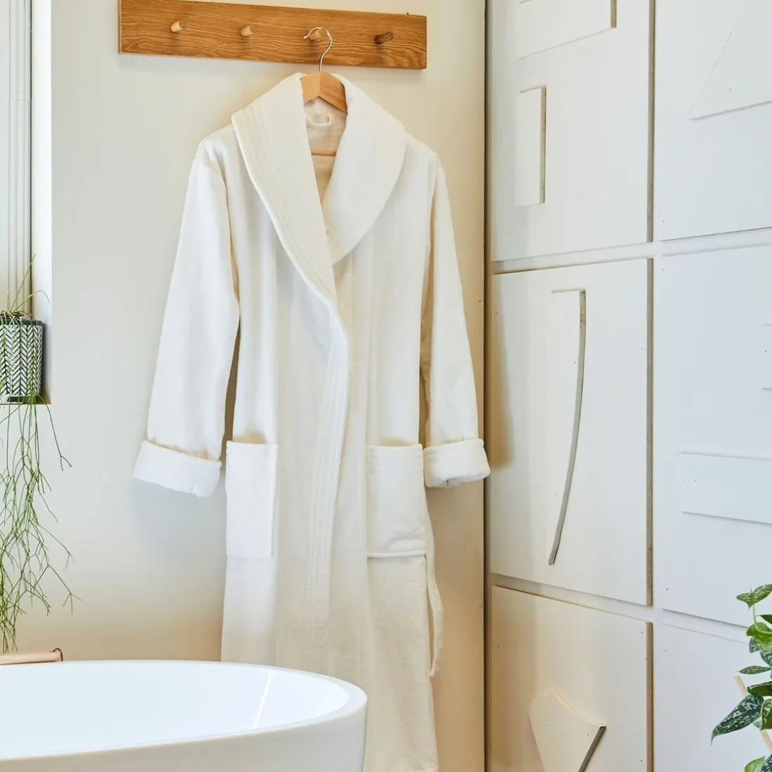 Peignoir de bain col châle intérieur éponge/extérieur velours QUIETUDE blanc