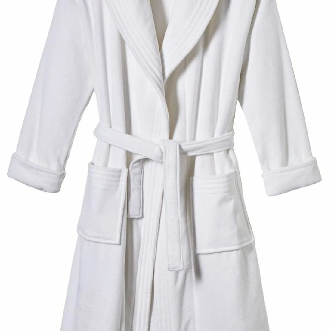Peignoir de bain col châle intérieur éponge/extérieur velours QUIETUDE blanc