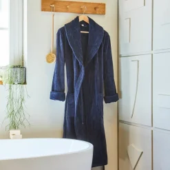 Peignoir de bain col châle intérieur éponge/extérieur velours QUIETUDE marine