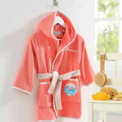 Peignoir de bain enfant en coton PETITES BETES rose corail