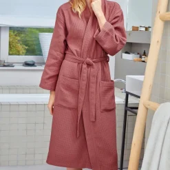 Peignoir de bain NID D'ABEILLE bois de rose en coton