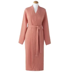 Peignoir uni en gaze de coton Rose