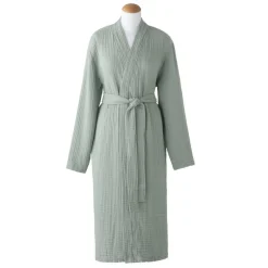 Peignoir uni en gaze de coton Bleu