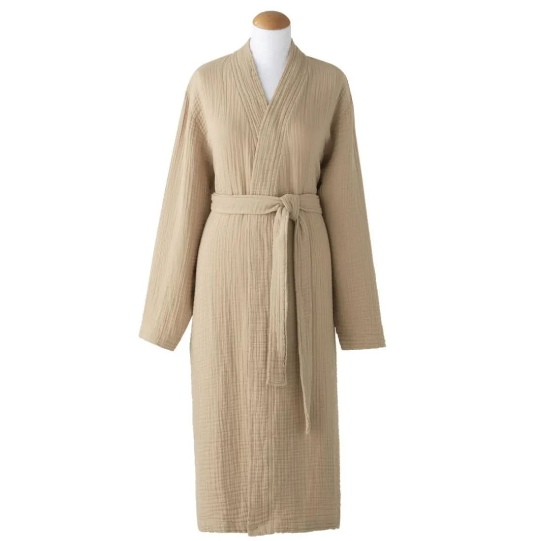 Peignoir uni en gaze de coton Beige