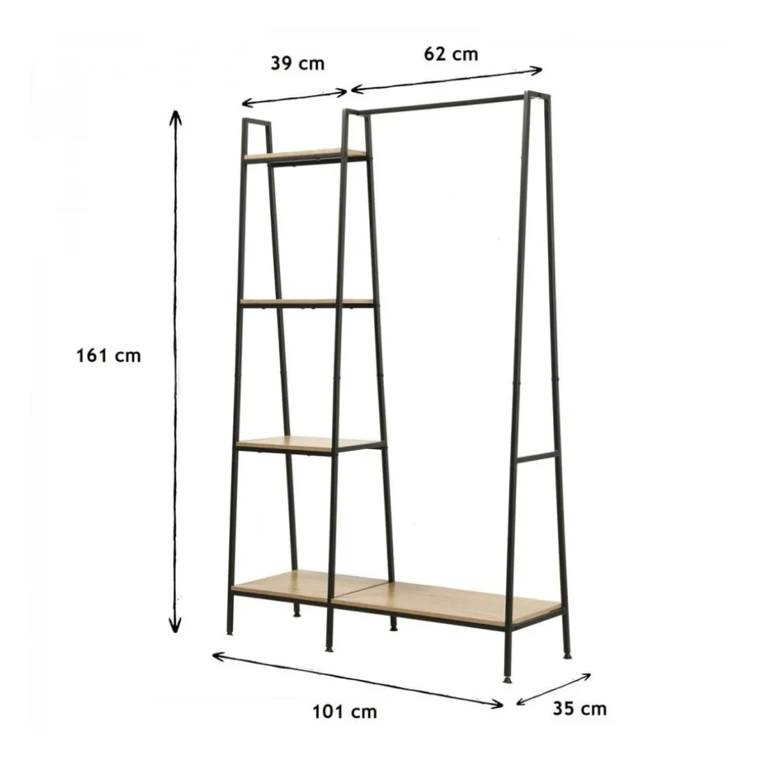 Penderie Industrielle 1 Tablette Basse et 4 Étagères en bois Beige