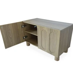 Petit buffet rétro-moderne avec portes sculptées Durand Chêne grisé