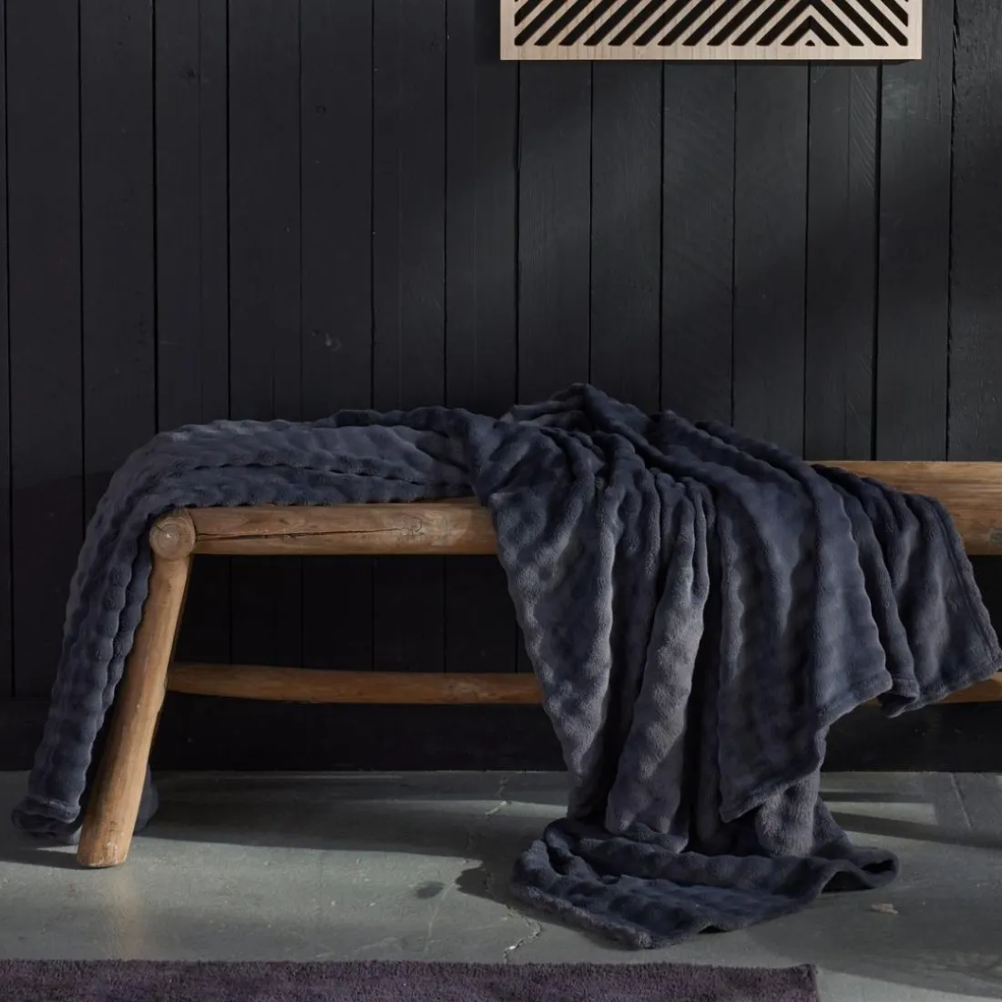 Plaid Damier en Polyester 180 x 220 BIEN AU CHAUD Fusain